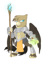 Size: 2500x3141 | Tagged: safe, artist:equestria-prevails, oc, oc only, classical hippogriff, hippogriff, armor, bipedal, high res, magic staff, simple background, solo, staff, transparent background, wizard