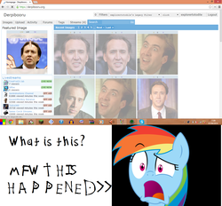 Size: 1366x1265 | Tagged: safe, rainbow dash, derpibooru, g4, cagebooru, google chrome, microsoft windows, nicolas cage, windows 8