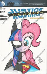 Size: 1205x1881 | Tagged: safe, artist:ponygoddess, pinkie pie, twilight sparkle, g4, batman, composite superman, cover, crossover, dc comics, male, new 52, parody, superman