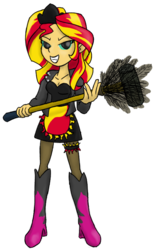 Size: 473x749 | Tagged: safe, artist:wryte, sunset shimmer, equestria girls, g4, clothes, cute little fangs, duster, female, french maid, humanized, imminent sex, leather jacket, looking at you, maid, sledgehammer, solo