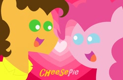 Size: 1102x724 | Tagged: safe, artist:mylittlepon3lov3, cheese sandwich, pinkie pie, g4, chibi, eye contact, female, happy, heart, love, male, ship:cheesepie, shipping, smiling, straight