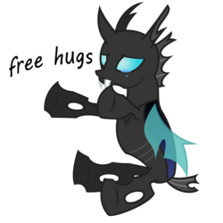Size: 3000x3000 | Tagged: safe, artist:xyotic, changeling, crying, free hugs, high res, simple background, solo, transparent background