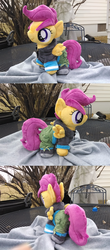 Size: 637x1442 | Tagged: safe, artist:bakufoon, scootaloo, g4, clothes, equestria girls outfit, irl, photo, plushie, solo, toy
