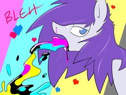 Size: 1280x960 | Tagged: safe, artist:cymek, oc, oc only, oc:umbra mist, solo, technicolour vomit, vomit, vomiting