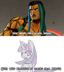 Size: 1280x1440 | Tagged: safe, twilight sparkle, g4, crossover, jojo's bizarre adventure, miyuki sawashiro, narciso anasui, stone ocean, voice actor joke