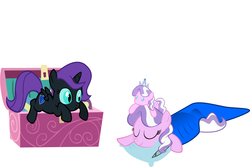 Size: 1500x1000 | Tagged: safe, artist:bronyboy, artist:magerblutooth, artist:twitchytail, diamond tiara, oc, oc:nyx, g4, dinyx, overly attached girlfriend, plushie, toy box