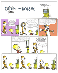 Size: 1000x1263 | Tagged: safe, artist:bill watterson, edit, editor:cheddah, big cat, human, tiger, artifact, bill watterson, brony, calvin (calvin and hobbes), calvin and hobbes, comic, duo, hobbes, male, speech bubble, television