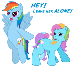 Size: 2507x2249 | Tagged: safe, artist:anscathmarcach, rainbow dash, rainbow dash (g3), pegasus, pony, g3, g4, crying, defending, dialogue, female, floating, flying, frown, glare, high res, mare, open mouth, pointing, ponies defending previous generation, self ponidox, simple background, spread wings, transparent background, yelling
