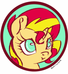 Size: 1077x1163 | Tagged: safe, artist:domino626, sunset shimmer, pony, unicorn, g4, bust, button, female, portrait, solo, tumblr