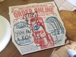 Size: 960x720 | Tagged: artist needed, safe, maud pie, g4, /mlp/, dialogue, domino's, domino's pizza, dominos, fast food, irl, photo, pizza box, speech bubble, traditional art