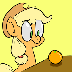 Size: 1000x1000 | Tagged: safe, artist:benja, applejack, ask ask-the-ponies, g4, female, food, orange, solo