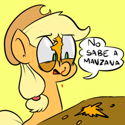 Size: 1000x1000 | Tagged: safe, artist:benja, applejack, ask ask-the-ponies, g4, blood, female, solo, spanish