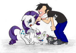 Size: 1024x721 | Tagged: safe, artist:kevinjorg, opalescence, rarity, g4, angry, crying, dan, dan vs, mr mumbles