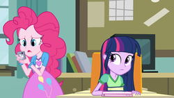 Size: 1366x768 | Tagged: safe, screencap, pinkie pie, twilight sparkle, equestria girls, g4, my little pony equestria girls, incomplete twilight strong