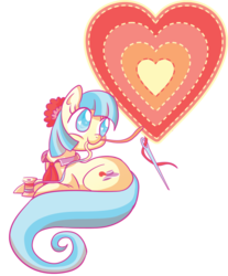 Size: 600x726 | Tagged: safe, artist:xkappax, coco pommel, earth pony, pony, g4, female, heart, mare, mouth hold, needle, rainbow thread, sewing, simple background, solo, thread, transparent background