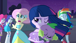 Size: 1366x768 | Tagged: safe, screencap, fluttershy, pinkie pie, rainbow dash, rarity, spike, twilight sparkle, equestria girls, g4, boots, fall formal outfits, high heel boots