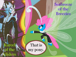 Size: 750x560 | Tagged: safe, edit, screencap, fluttershy, seabreeze, breezie, elf, g4, it ain't easy being breezies, angry, comic, comparison, couch, elfquest, female, gesture, glider, hiding, kureel, male, meme, reversed, sending, text, that's my pony, that's my x