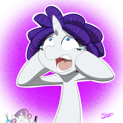 Size: 800x800 | Tagged: safe, artist:slypon, rarity, sweetie belle, g4, alternate hairstyle, chibi, comb, crying, dreadlocks, fashion disaster, haircut, mullet, sad, scissors, tragedy, you've met with a terrible fate haven't you?