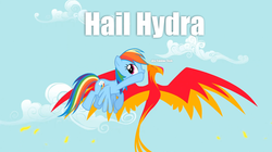 Size: 1054x592 | Tagged: safe, edit, edited screencap, screencap, philomena, rainbow dash, phoenix, a bird in the hoof, g4, fine print, hail hydra, image macro, meme, narcissism, rainbow's whispers