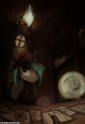 Size: 700x1024 | Tagged: safe, artist:foxinshadow, oc, oc only, oc:coffee bean, changeling, bandana, crystal ball, tarot card