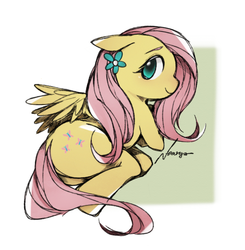 Size: 710x725 | Tagged: safe, artist:neargo, fluttershy, g4, anatomically incorrect, butt, female, incorrect leg anatomy, pixiv, plot, solo