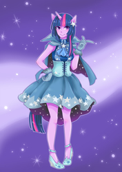 Size: 2480x3507 | Tagged: safe, artist:buryooooo, twilight sparkle, anthro, g4, ambiguous facial structure, clothes, dress, female, gala dress, pixiv, solo