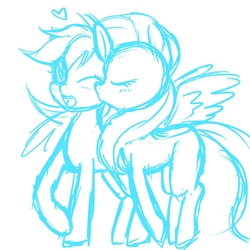 Size: 768x768 | Tagged: safe, artist:kiriya, fluttershy, rainbow dash, g4, female, kissing, lesbian, monochrome, ship:flutterdash, shipping, simple background