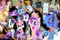 Size: 3872x2592 | Tagged: safe, applejack, bon bon, cheese sandwich, derpy hooves, fluttershy, pinkie pie, princess cadance, princess luna, rainbow dash, rarity, sweetie drops, trixie, twilight sparkle, pegasus, pony, g4, bubsy, crossover, don't hug me i'm scared, featureless crotch, female, getting real tired of your shit princess ava, high res, lego, littlest pet shop, mare, mass crossover, notepad (dhmis), princess ava, rebound mcleish, s1 luna, selfie, spyro the dragon, spyro the dragon (series), the lego movie, tony the talking clock, unikitty, zoe trent
