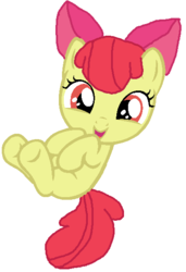 Size: 402x588 | Tagged: safe, artist:mmdfantage, apple bloom, earth pony, pony, g4, adorabloom, base used, cute, diabetes, female, filly, gray background, looking at you, on back, open mouth, simple background, smiling, solo, underhoof