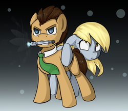 Size: 6893x6000 | Tagged: safe, artist:acharmingpony, derpy hooves, doctor whooves, time turner, pegasus, pony, g4, absurd resolution, doctor who, duo, female, mare, sonic screwdriver