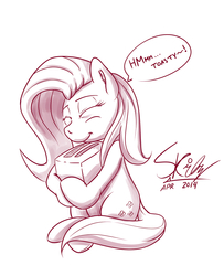 Size: 1280x1573 | Tagged: safe, artist:swordkirby, fluttershy, g4, cargo ship, female, grayscale, hug, monochrome, solo, toaster