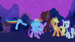 Size: 1280x720 | Tagged: safe, artist:dtkraus, applejack, rainbow dash, rarity, twilight sparkle, alicorn, pony, g4, female, hug, mare, spring, twilight sparkle (alicorn), wat