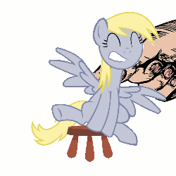 Size: 500x500 | Tagged: safe, artist:cheezedoodle96, derpy hooves, pegasus, pony, testing testing 1-2-3, animated, back scratching, chair, female, hand, itchy, mare, monty python, rocking, scratching, solo, stool, stooldash