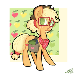 Size: 900x900 | Tagged: safe, artist:otterlore, applejack, g4, adorkable, bandana, cute, dork, glasses, jackabetes, neckerchief, nerd, no pupils, saddle bag, simple background, white background