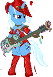 Size: 362x525 | Tagged: safe, artist:woox, trixie, pony, g4, bipedal, clothes, crossover, female, flockmod, guilty gear, guitar, hat, i-no, solo, wizard hat