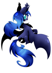 Size: 600x848 | Tagged: safe, artist:pegasisters82, princess luna, bat pony, pony, g4, bat ponified, fangs, female, looking at you, looking back, lunabat, moonbat, open mouth, race swap, simple background, sitting, slit pupils, smiling, solo, spread wings, transparent background, vector