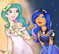 Size: 2106x1944 | Tagged: safe, artist:kisshulove9, princess celestia, princess luna, human, g4, humanized