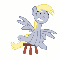 Size: 500x500 | Tagged: safe, artist:cheezedoodle96, derpy hooves, pegasus, pony, testing testing 1-2-3, :t, animated, chair, cute, derpabetes, eyes closed, female, grin, lip bite, mare, rocking, smiling, solo, spread wings, stool, stooldash, sway