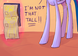 Size: 1400x1000 | Tagged: safe, artist:senx, twilight sparkle, alicorn, pony, g4, testing testing 1-2-3, blissfully unaware, book, centerfold, female, hilarious in hindsight, i am not that tall, mare, meme, rainbow dash's centerfold, scene parody, solo, tall, twilight sparkle (alicorn)