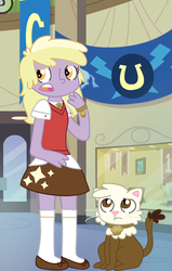 Size: 416x653 | Tagged: safe, artist:schwarzekatze4, dinky hooves, oc, oc:ganache, cat, equestria girls, g4, alternate universe, equestria girls-ified, harmony-verse, species swap