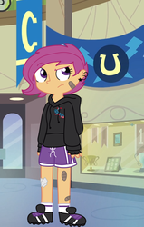 Size: 416x653 | Tagged: safe, artist:schwarzekatze4, scootaloo, equestria girls, g4, alternate universe, clothes, female, harmony-verse, hoodie, solo