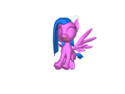 Size: 768x576 | Tagged: safe, oc, oc only, oc:candy swirl, pegasus, pony, ponylumen, 3d, 3d pony creator, eyes closed, female, filly, licking lips, sitting, smiling, solo, spread wings, tongue out