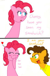 Size: 725x1102 | Tagged: safe, artist:crazynutbob, cheese sandwich, pinkie pie, earth pony, pony, g4, asdfmovie, asdfmovie3, blushing, comic, cute, dialogue, eyes closed, female, flirting, heart, male, parody, ship:cheesepie, shipping, smiling, straight