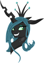 Size: 3423x4883 | Tagged: safe, artist:gray-gold, artist:probablyfakeblonde, queen chrysalis, changeling, changeling queen, g4, bedroom eyes, fangs, female, grin, looking at you, portrait, simple background, smiling, smug, solo, svg, transparent background, vector