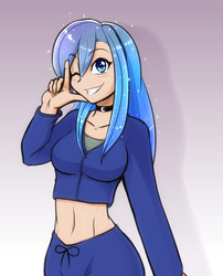 Size: 755x933 | Tagged: safe, artist:scorpdk, princess luna, human, g4, belly button, choker, clothes, female, grin, humanized, looking at you, midriff, one eye closed, short shirt, smiling, smiling at you, solo, wink, winking at you