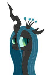 Size: 509x818 | Tagged: safe, artist:infernaldalek, queen chrysalis, changeling, changeling queen, g4, crown, female, frown, jewelry, looking at you, portrait, regalia, sad, solo