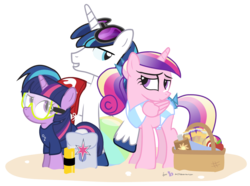 Size: 1050x780 | Tagged: safe, artist:dm29, princess cadance, shining armor, twilight sparkle, alicorn, pony, unicorn, g4, apple, basket, beach, bedroom eyes, bikini, brother and sister, clothes, cute, female, goggles, julian yeo is trying to murder us, male, siblings, simple background, sunglasses, swim mask, swimsuit, teen princess cadance, transparent background, trio