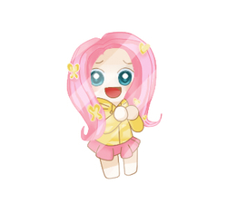 Size: 325x293 | Tagged: safe, artist:mori, fluttershy, human, g4, chibi, clothes, female, hoodie, humanized, pixiv, solo