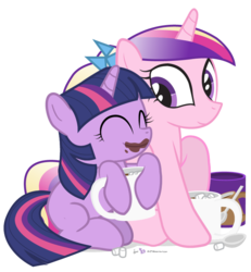 Size: 740x800 | Tagged: safe, artist:dm29, princess cadance, twilight sparkle, g4, cute, duo, filly, hot chocolate, julian yeo is trying to murder us, marshmallow, simple background, transparent background, twiabetes