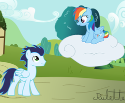 Size: 1024x838 | Tagged: safe, artist:rulette, rainbow dash, soarin', g4, female, male, ship:soarindash, shipping, straight